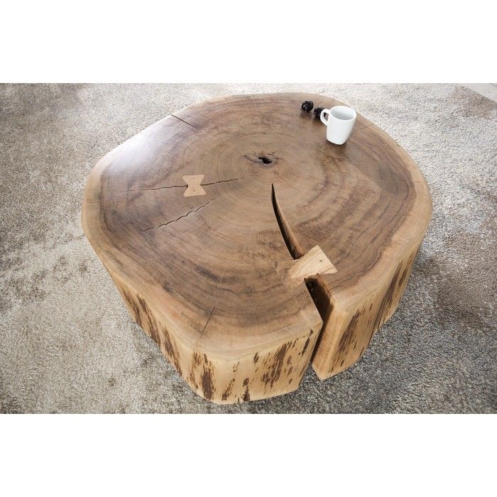 Tavolino basso NOMA rotondo 60 cm in legno massiccio di acacia - Tavolino basso design con piede metallico discreto