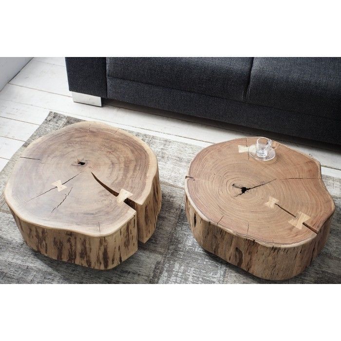 Tavolino basso NOMA rotondo 60 cm in legno massiccio di acacia - Tavolino basso design con piede metallico discreto
