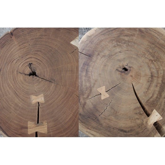 Tavolino basso NOMA rotondo 60 cm in legno massiccio di acacia - Tavolino basso design con piede metallico discreto