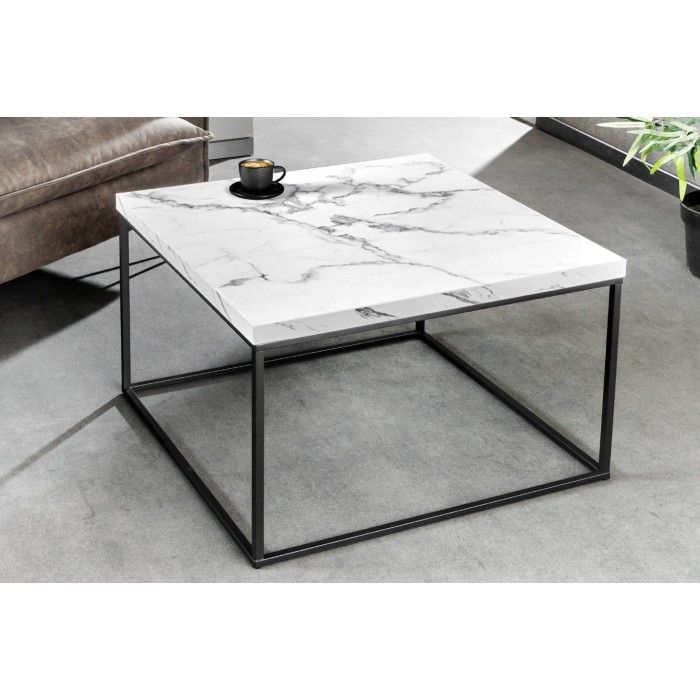 Table basse blanche carré ABITTA mise en situation