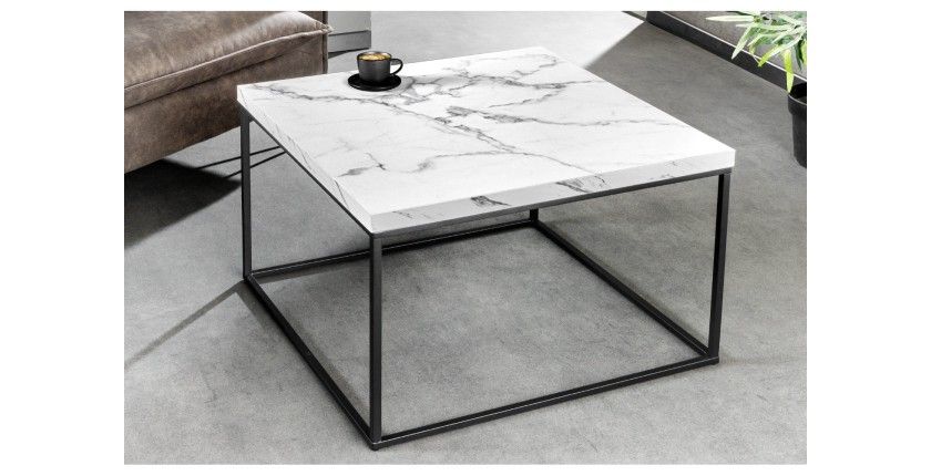 Table basse blanche carré ABITTA mise en situation