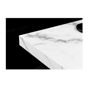 Zoom sur la tranche du plateau de la table basse blanche carré ABITTA