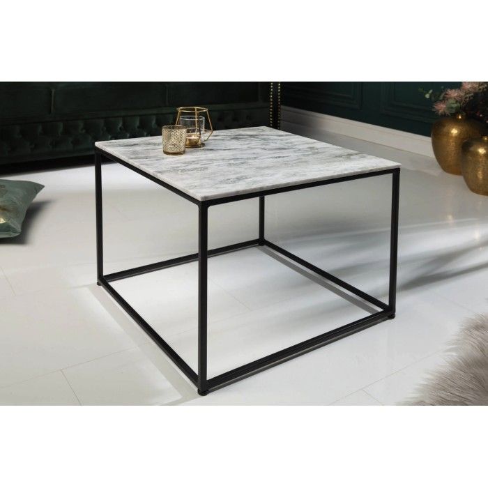 Table basse carré gris clair ABITTA mise en situation