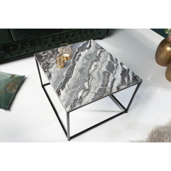 Table basse ABITTA carrée 50 cm en marbre gris   Table basse moderne avec plateau minéral et pieds métal