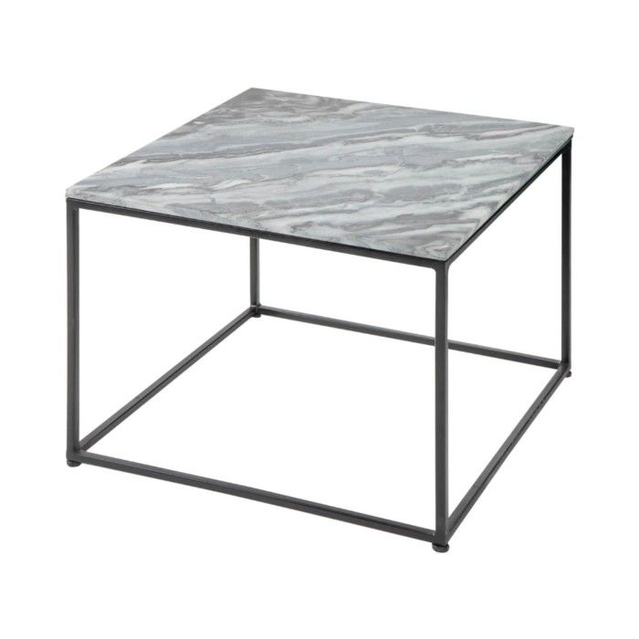 Table basse ABITTA carrée 50 cm en marbre gris   Table basse moderne avec plateau minéral et pieds métal