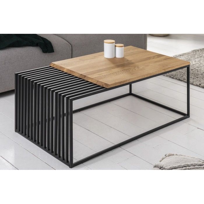 Table basse rectangulaire en bois et en métal 100cm vue de côté