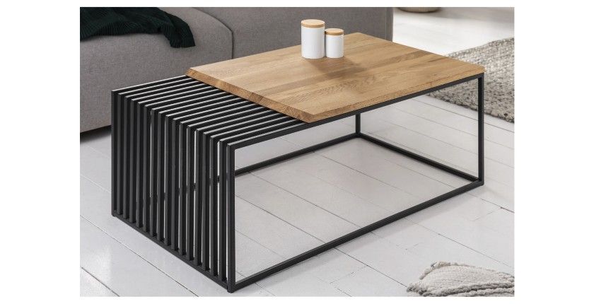 Table basse rectangulaire en bois et en métal 100cm vue de côté