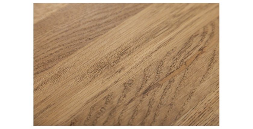 Zoom sur le partie du plateau en bois de la table basse rectangulaire en bois et en métal 100cm