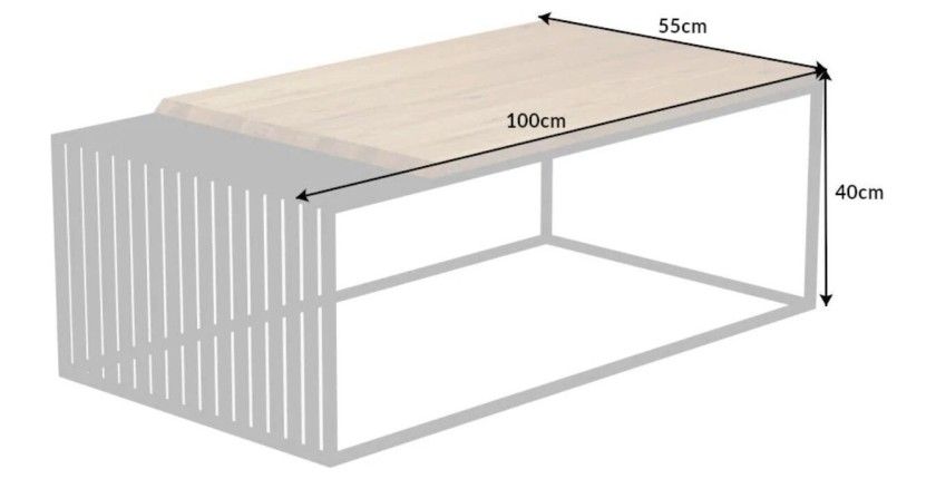 Dimensions de la table basse rectangulaire en bois et en métal 100cm