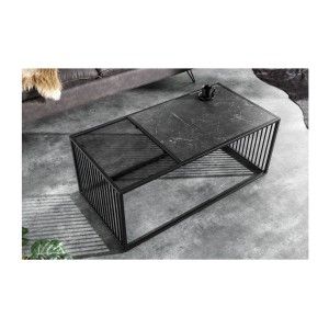 Table basse rectangulaire noir avec plateau partiellement en verre trempé ABITTA vue de haut