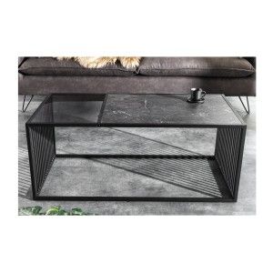 Table basse rectangulaire noir avec plateau partiellement en verre trempé ABITTA vue de face