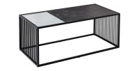 Table basse rectangulaire noir avec plateau partiellement en verre trempé ABITTA
