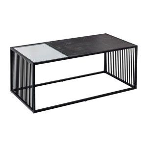Table basse rectangulaire noir avec plateau partiellement en verre trempé ABITTA