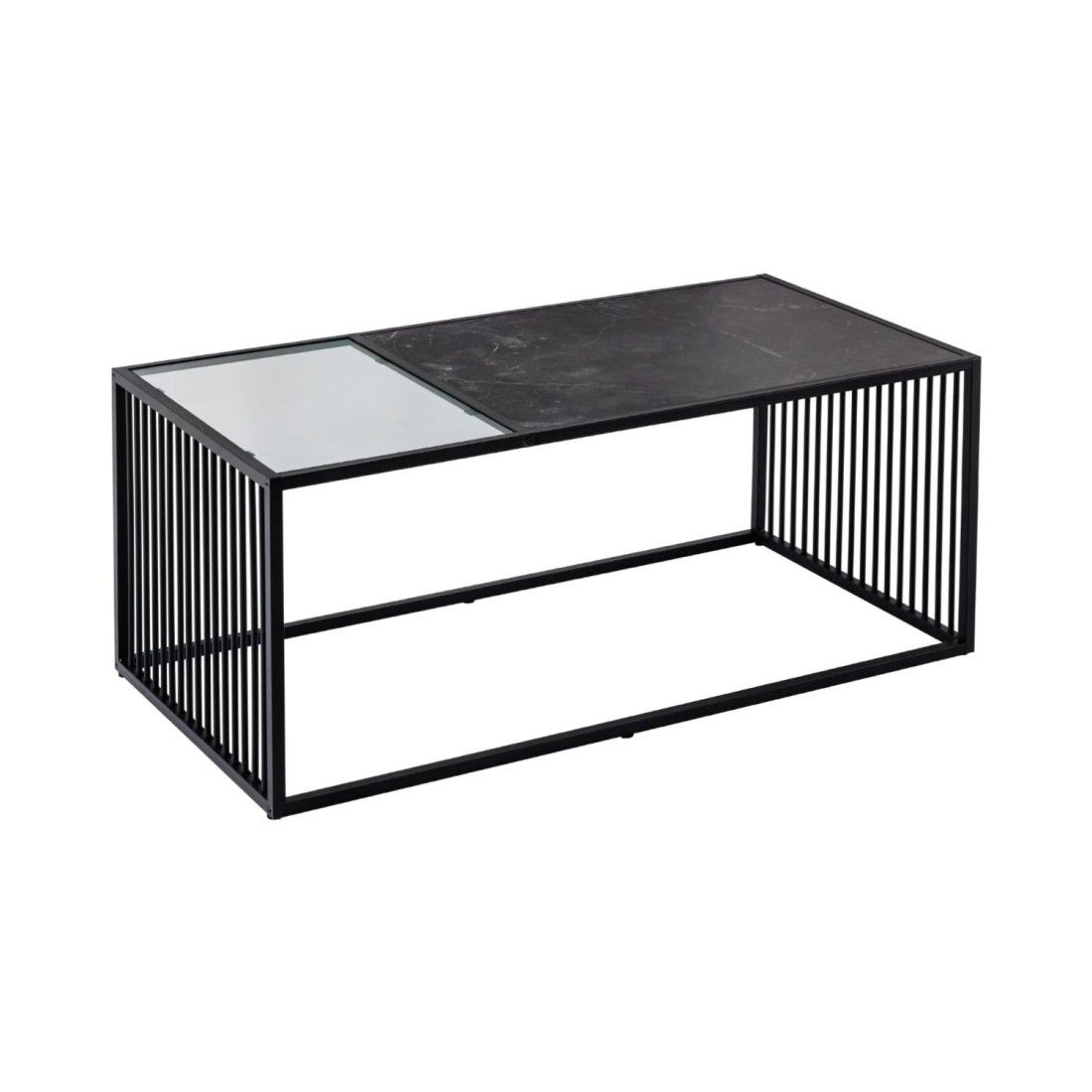Table basse rectangulaire noir avec plateau partiellement en verre trempé ABITTA