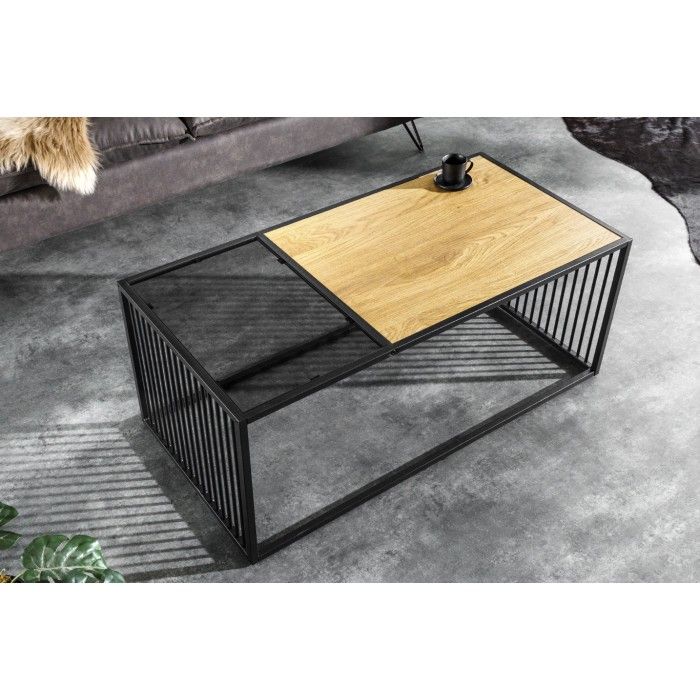 Table basse rectangulaire bois et verre trempé ABITTA vue de haut