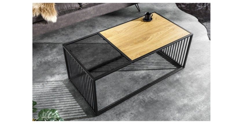 Table basse rectangulaire bois et verre trempé ABITTA vue de haut