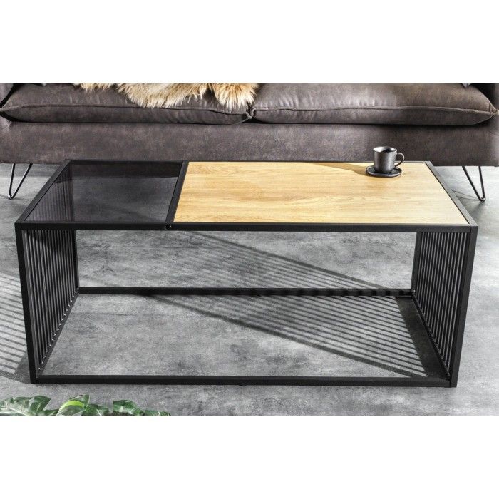 Table basse rectangulaire bois et verre trempé ABITTA vue de face