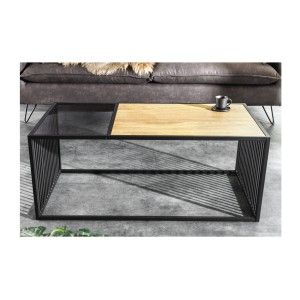 Table basse rectangulaire bois et verre trempé ABITTA vue de face