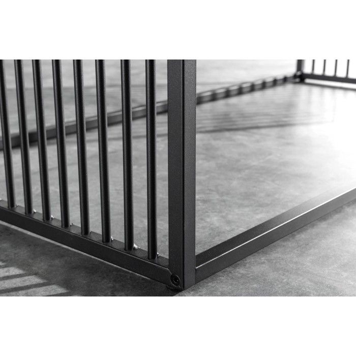 Zoom sur les pieds de la table basse rectangulaire bois et verre trempé ABITTA