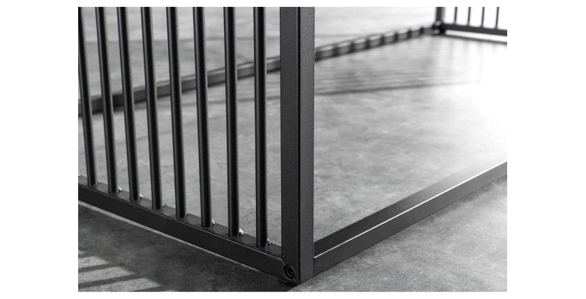 Zoom sur les pieds de la table basse rectangulaire bois et verre trempé ABITTA