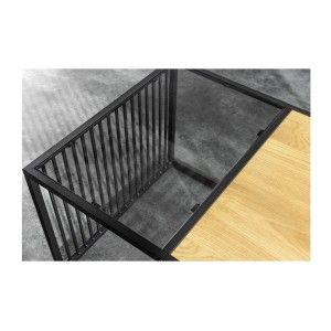 Zoom sur le plateau en verre trempé de la table basse rectangulaire bois et verre trempé ABITTA