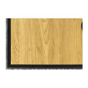 Zoom sur la texture de la partie bois du plateau de la table basse rectangulaire bois et verre trempé ABITTA