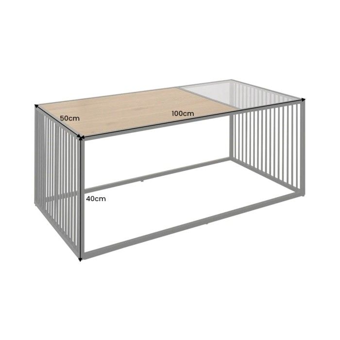 Dimensions de la table basse rectangulaire bois et verre trempé ABITTA