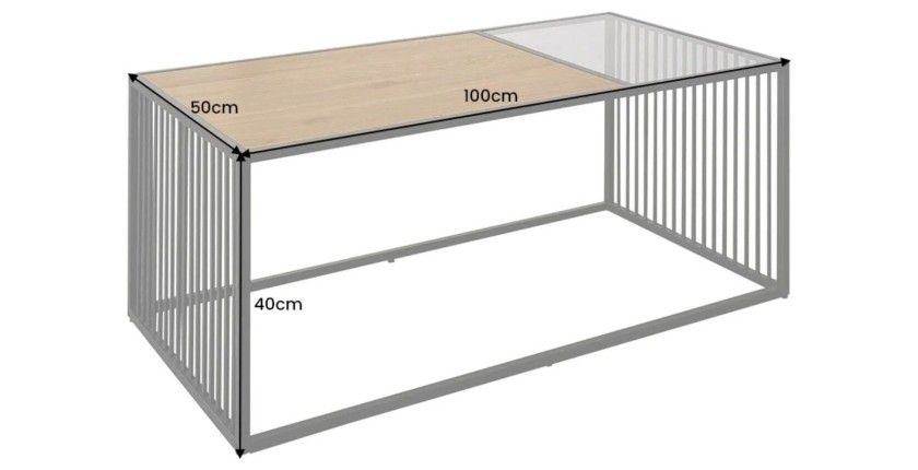 Dimensions de la table basse rectangulaire bois et verre trempé ABITTA