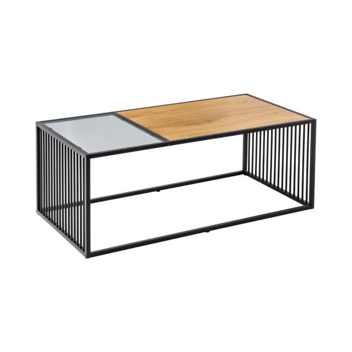 Table basse rectangulaire bois et verre trempé ABITTA