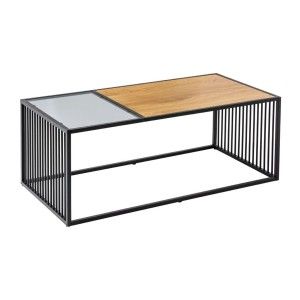 Table basse rectangulaire bois et verre trempé ABITTA