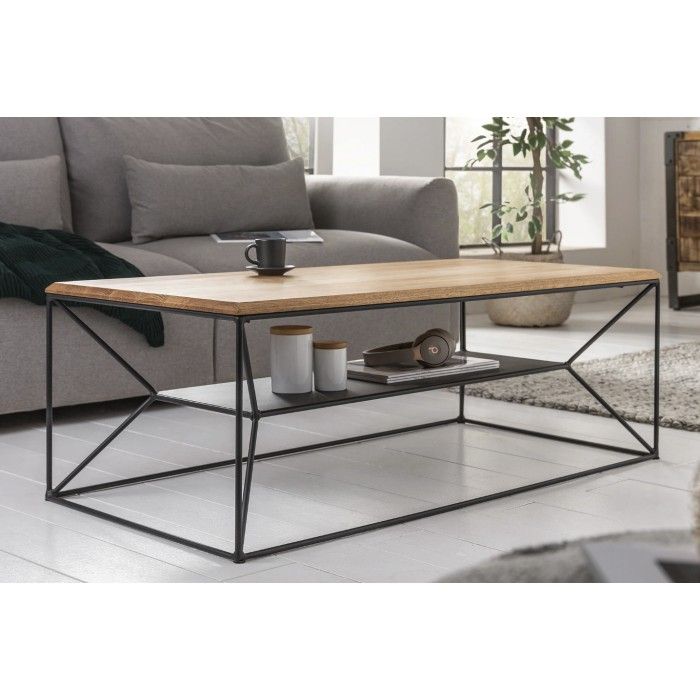 Tavolino basso ABITTA rettangolare 110 cm in rovere chiaro – Moderno con ripiano in metallo
