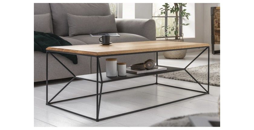 Table basse rectangulaire avec étagère ABITTA vue de face