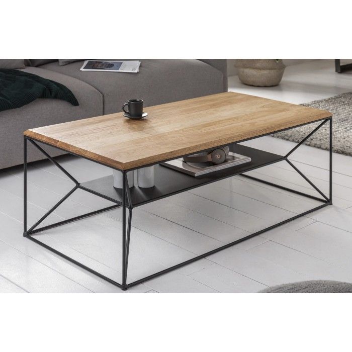 Tavolino basso ABITTA rettangolare 110 cm in rovere chiaro – Moderno con ripiano in metallo