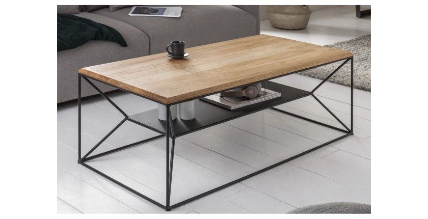 Table basse rectangulaire avec étagère ABITTA mise en situation