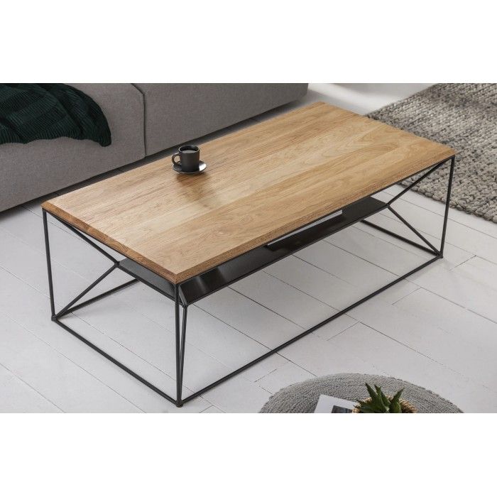 Tavolino basso ABITTA rettangolare 110 cm in rovere chiaro – Moderno con ripiano in metallo