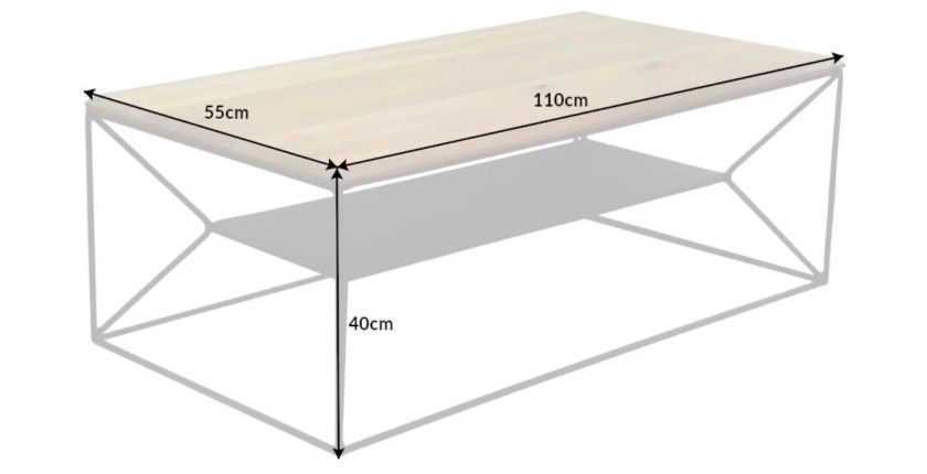 Dimensions de la table basse rectangulaire avec étagère ABITTA