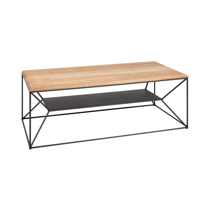 Tavolino basso ABITTA rettangolare 110 cm in rovere chiaro – Moderno con ripiano in metallo