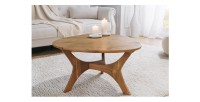 Table basse ronde ABITTA en bois d'acacia vue de face
