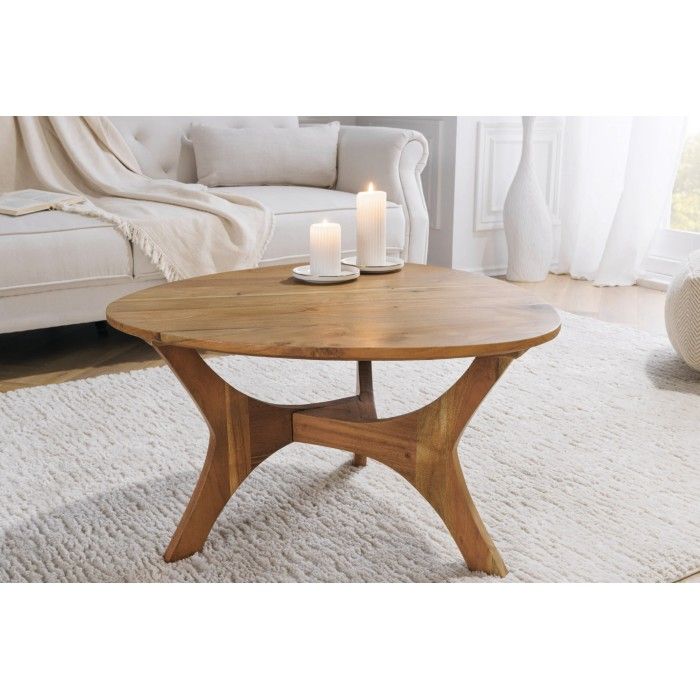 Table basse ronde ABITTA en bois d'acacia vue de face