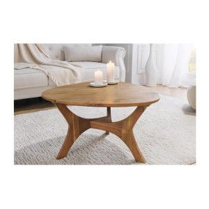 Table basse ronde ABITTA en bois d'acacia vue de face