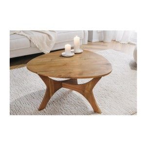 Table basse ronde ABITTA en bois d'acacia vue légèrement de haut