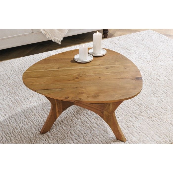 Table basse ronde ABITTA en bois d'acacia vue de haut