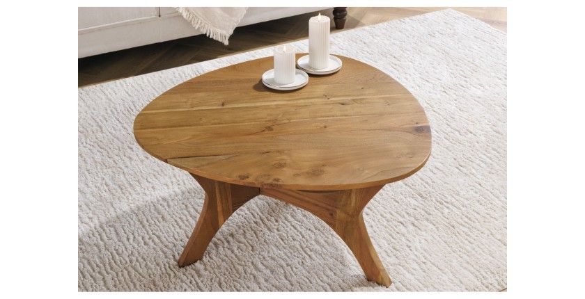 Table basse ronde ABITTA en bois d'acacia vue de haut