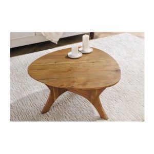 Table basse ronde ABITTA en bois d'acacia vue de haut