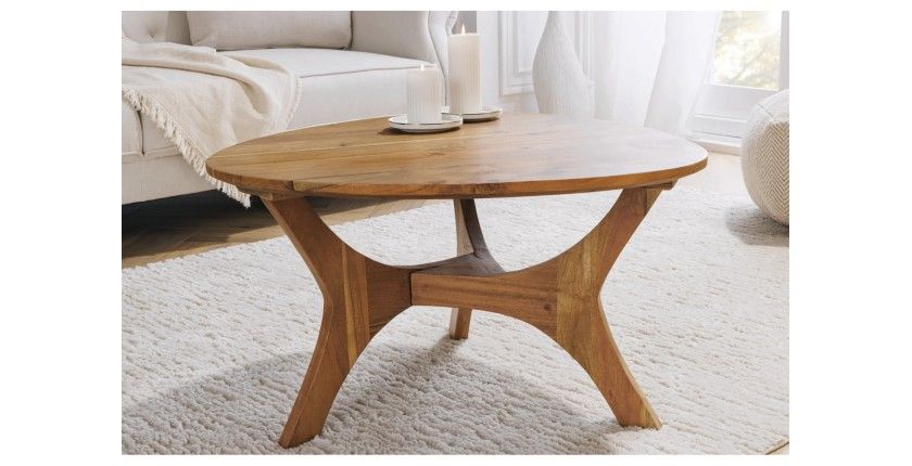 Table basse ronde ABITTA en bois d'acacia mise en situation