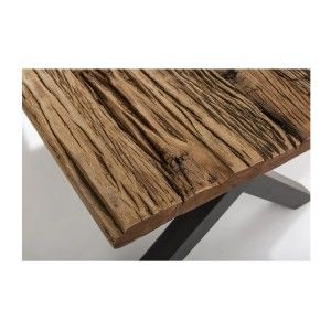 Zoom sur le coin du plateau de la table de salle à manger RAFTA 220cm sans plateau en verre