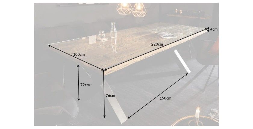 Dimensions de la table RAFTA 220cm avec sur-plateau en verre