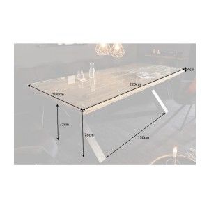 Dimensions de la table RAFTA 220cm avec sur-plateau en verre