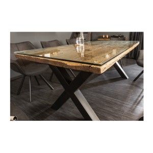 Table RAFTA 220cm avec sur-plateau en verre vue de côté