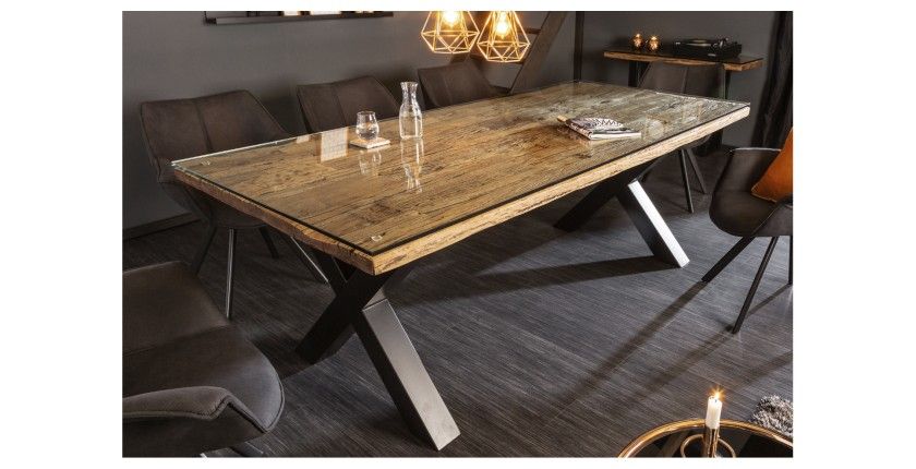 Table RAFTA 220cm avec sur-plateau en verre mise en situation